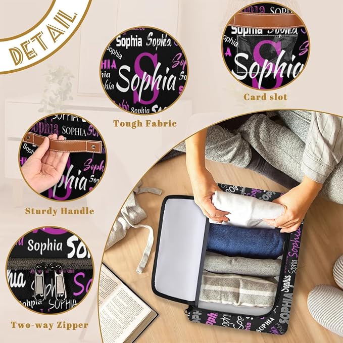 Custom Storage Baskets Named with Zipper Lid, Personalized Storage Bins Basket Boxes PU Handles for Clothes Bedroom Closet Organizing Toys Books Shelves, Black Background