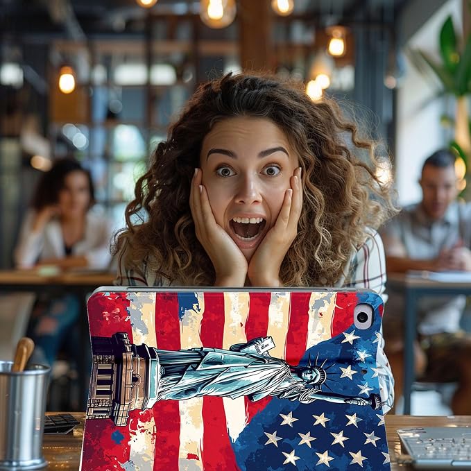 for Microsoft Surface Pro 11/10/9-13" 2024/2022 Tablet Case,Auto Wake/Sleep,Adjustable Stand Protective Cover - American Statue of Liberty