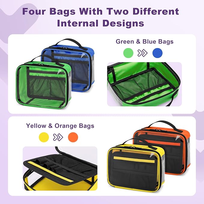 Trunab 4 Pcs First Aid Pouch Set,Color-Coded Medical Bag for Emergency Kits | Clear Zippered Pouches, Color-coded for Easy Organization, Empty for Custom Medical Supplies