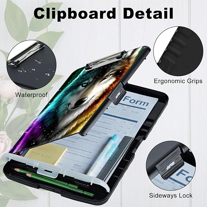 A4 Clipboard with Storage Pen Holder, Clipboards Organizer Nursing Clipboard Foldable File Folder Plastic Clipboard Folio Clip Board for Office Work Classroom Doctor, Grey Hatch