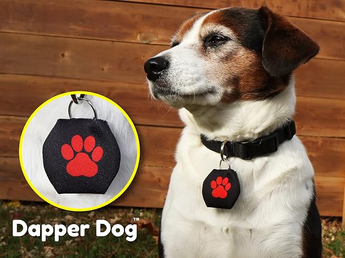 Dapper Dog - Dog Tag Silencer with Tag Ring (Black with Red Paw Print)