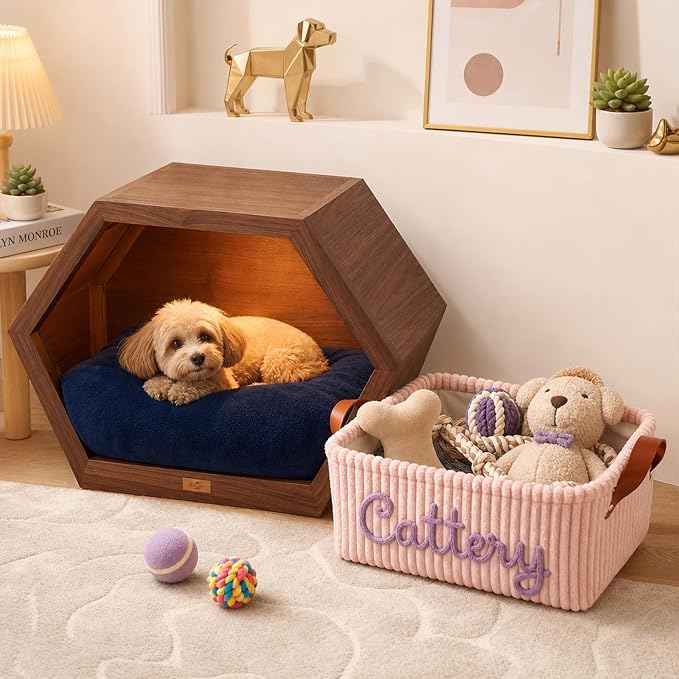EAQ Personalized Dog Cat Toy Storage Basket Custom Pet Organizer Bin with Name, Pet Toy Box for Dog Accessories, Treats & Supplies