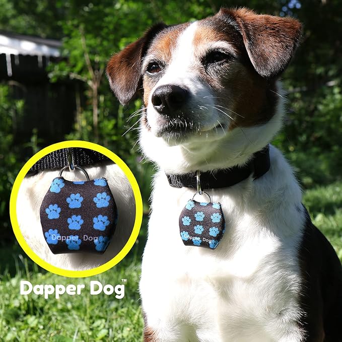 Dapper Dog - Dog Tag Silencer with Tag Ring (Black with Dark Blue Paw Prints)