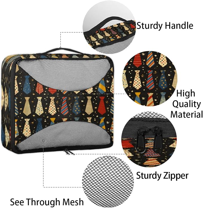 4 Set Packing Cubes for Travel, Happy Father's Day Packing Cubes for Women, Travel Luggage Packing Organizers, Packing Cube Set, Cute Necktie