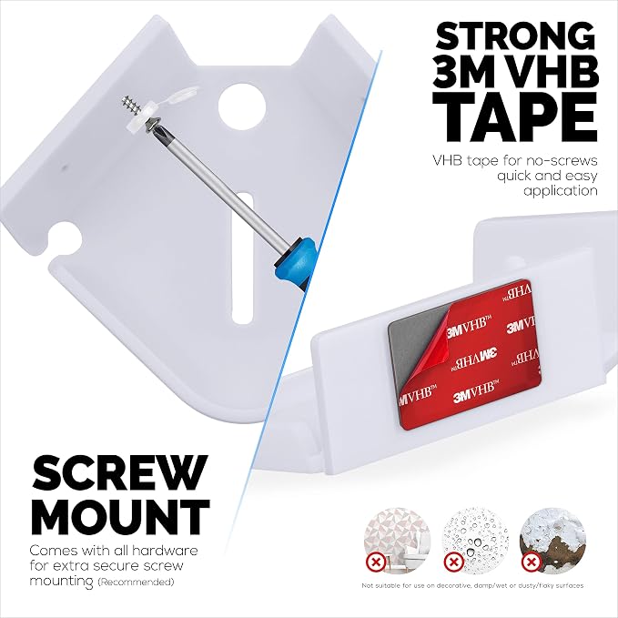 BRAINWAVZ Drill Free Tilted Corner Wall Mount Small Shelf for Baby Monitors, Home Security Cameras & More, Strong VHB Adhesive with Screw in Option, Easy to Install, No Mess