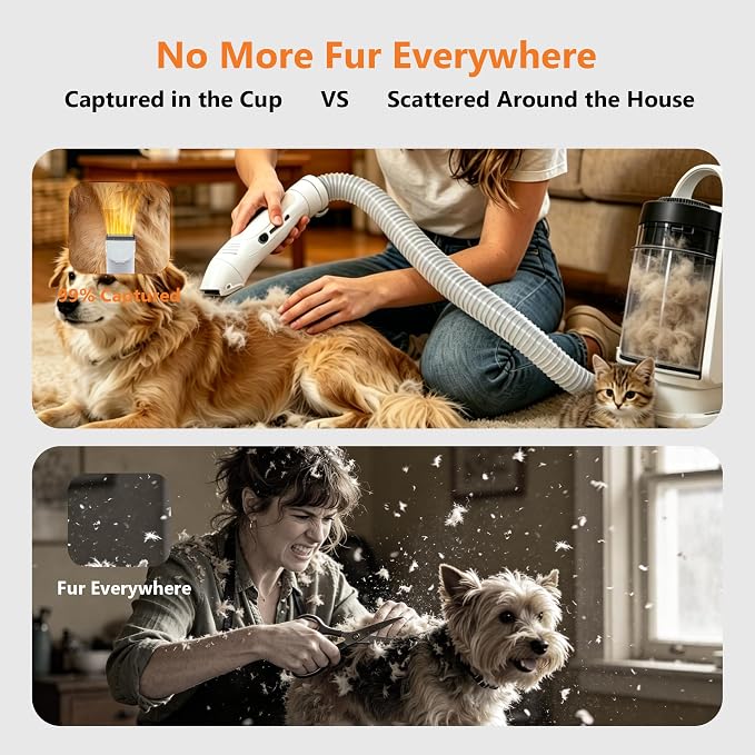 ZYK Dog Grooming Vacuum, All-in-One Professional Pet Grooming Kit (White) | Hair Clipper & Shedding Brush, Low Noise 13,000Pa Dog & Cat Hair Remover Vacuum,Cleaning Brushes, 1.8L Capacity Dust Cup