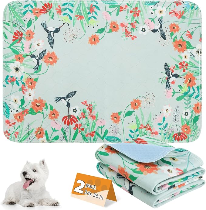 Washable Pee Pads for Dogs, 2 Pack Spring Pet Mats Outdoor Picnic Camping, Super Absorbent Reusable Puppy Training Pads Waterproof, Nonslip and Leak-Proof Dog Pee Pads for Floor, Car, 24"*36"