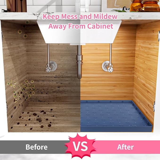 Sdpeia Under Sink Mat 31"×22" Waterproof Silicone Cabinet Liner & Sink Protector for Kitchen & Bathroom, Multi-Purpose Organizers Tray for Pets, Laundry, Cat Litter Mat