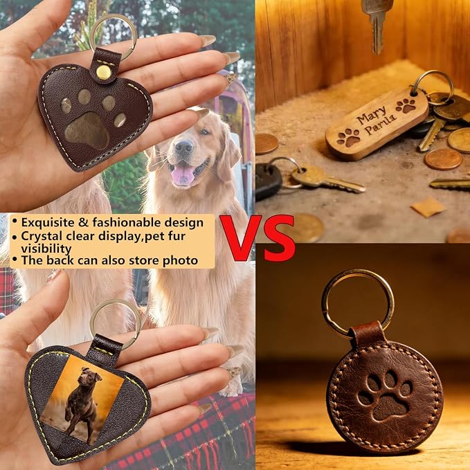 Pet Memorial Keychain for Dog: Heart Leather Keychain Holds 3g Pet Fur | LONANSHO Memory Pet Fur Keepsake Keychain - Holds 3g Pet Fur & 1.2" x 1.5" Photo - Memorial Gift for Dog Cat Owners