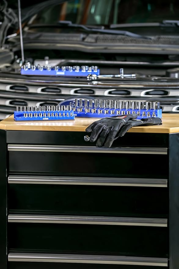 ARES 60036 3-Pc 1/4,3/8,1/2-In Blue Metric Magnetic Socket Organizer | Part No. 60036; Includes 1/4-Inch, 3/8-Inch, and 1/2-Inch Socket Holders
