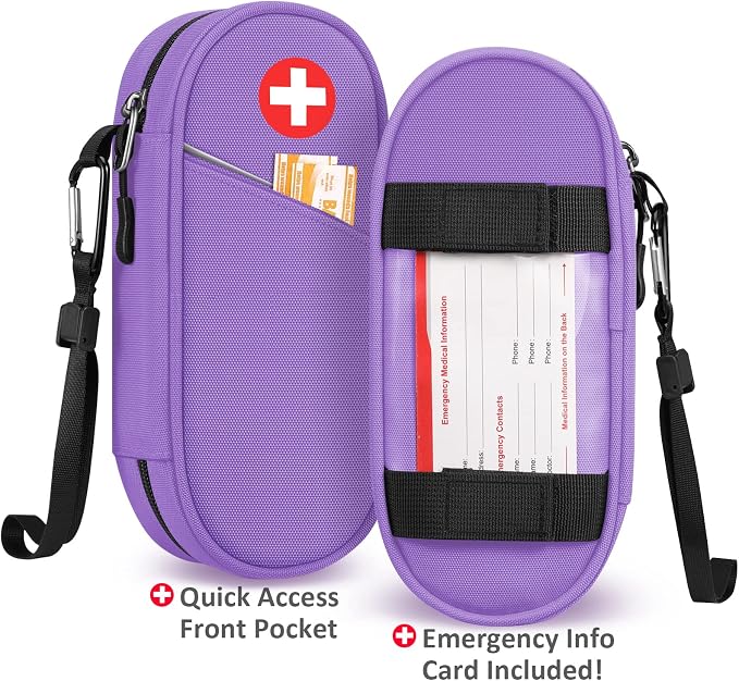 SITHON EpiPen Medical Carrying Case Insulated, Travel Medication Organizer Bag Emergency Medical Pouch Holds 2 EpiPens, Asthma Inhaler, Anti-Histamine, Auvi-Q, Allergy Medicine Essentials, Violet | Emergency Medical Travel Pouch Holds 2 EpiPens, Asthma...