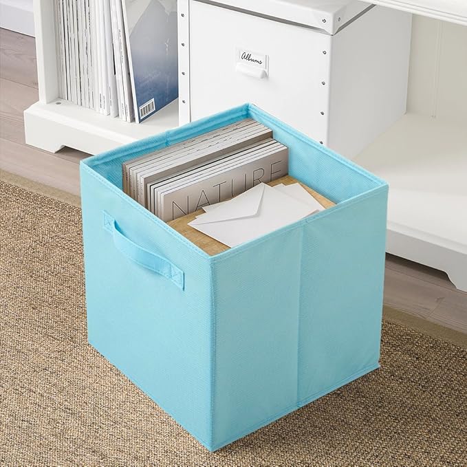 PowerKing Collapsible Storage Cubes, Farbic Storage Bins, Blue, 6 Pack | Sturdy, Lightweight, Easy Pull Handle, Closet & Shelf Organizer, Clothes and Toys Storage, 10.5'' x 11'' x 10.5''