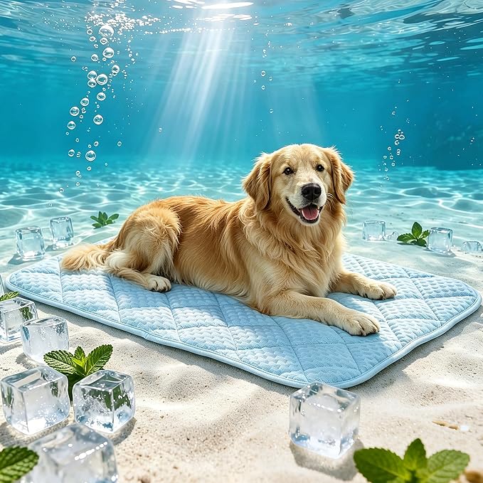 Cooling Mat for Large Dogs, 44"x 32" Thick & Durable Dog Cooling Mat, Q-MAX>0.45, Double-Sided Cooling Pet Pad, Portable & Washable Dog Cooling Mat for Crate, Couch & Car