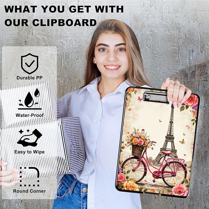 Heavy Duty Storage Clipboard, Slim Nursing Clipboard with Internal Pen Case, Portable File Organizer Case for A4 Letter Size Paper Office Medical Professionals, Bicycle Leaning Tower
