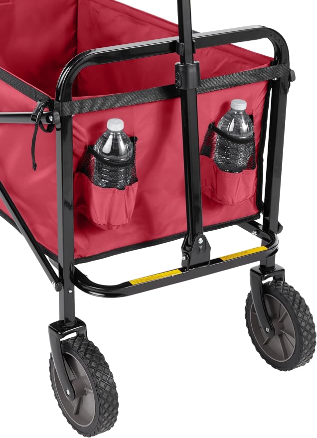 Amazon Basics Collapsible Heavy Duty Utility Wagon for Outdoor Sports, Camping, Garden, and Pets, Portable with Handle, 265 pounds Weight Capacity, 27.6 x 40.9 x 20 inches, Red