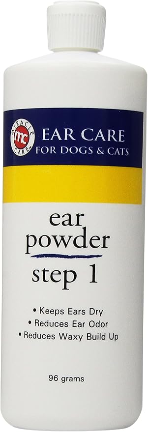 Miracle Care Ear Powder for Dogs and Cats, 96 Grams, Aids Hair Removal from Ear Canal, Keeps Ears Dry, Reduces Odor and Waxy Build Up