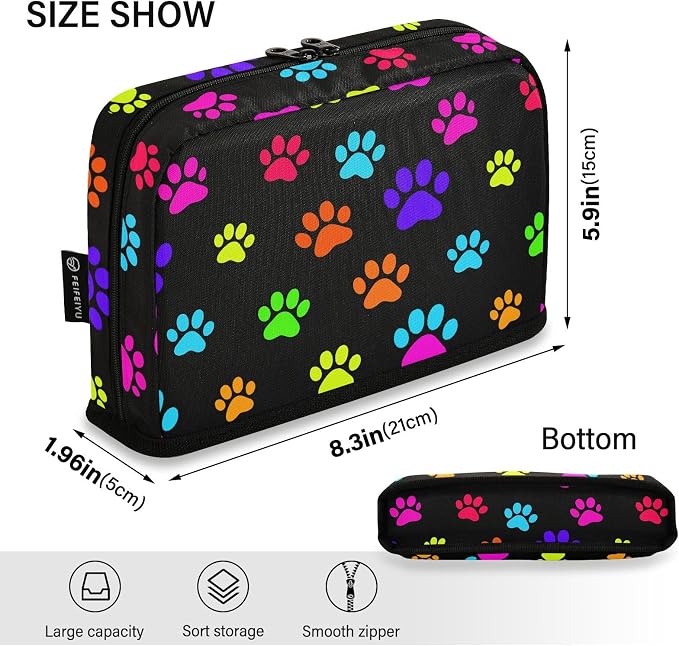 Aslsiy Large Capacity Pencil Case Bright Color Pet Paws (3) Pencil Pouch for Boys Girls Portable Pen Bag Organizer Standing Makeup Bag for School Office Supplies