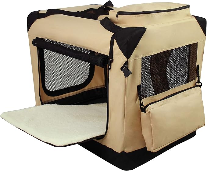 EliteField 3-Door Soft Dog Crate with Bed & Carrying Bag (2-Year Warranty) | 3 Mesh Doors, Steel Frame, Removable & Washable Crate Cover and Bed Cover, Storage Pockets, Indoor/Outdoor, Foldable