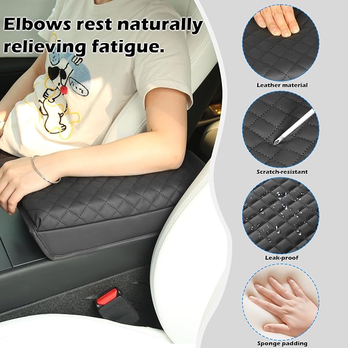 Center Console Leather Armrest Cover Designed for Tesla Model 3 2024-2026 Highland Model Y 2025 2026 Juniper Center Console Accessories for Tesla Model 3/Y Interior Accessories Black