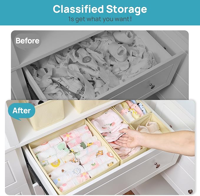 Vtopmart 12 Pack Baby Clothes Organizer, Dresser Drawer Organizer for Baby Clothing, Foldable Fabric Closet Drawer Storage Bins, Nursery Dresser Dividers for Bra, Socks, Ties, Scarf | Nursery Drawer Storage, Baby Clothing Organization, Foldable Fabric ...