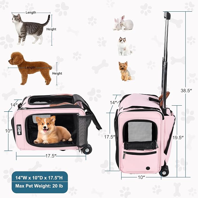 EliteField Deluxe Rolling Backpack Dog & Cat Carrier (2-Year Warranty) | Airline Approved, Waterproof Fabric, Scratch-Resistant Mesh, Retractable Handle, Wheels, Built-In Leash