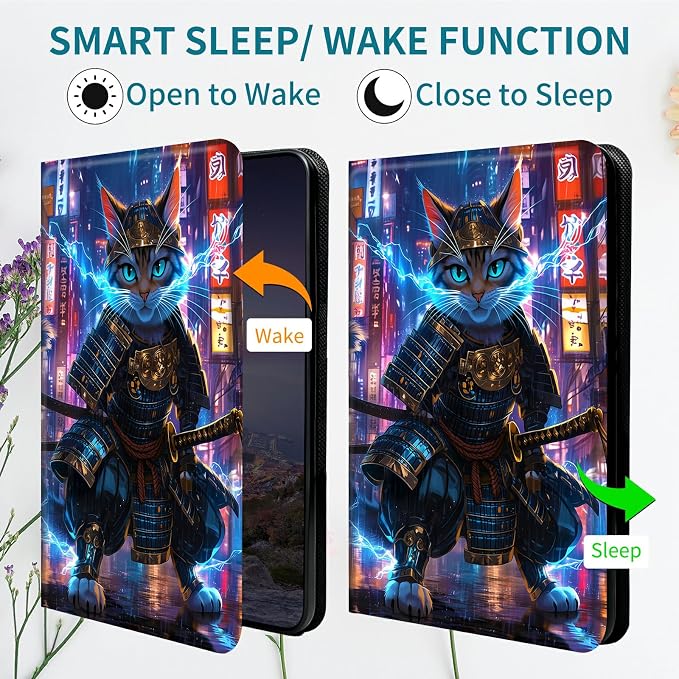 Case for Samsung Galaxy Tab A 8.0" 2019 SM-T290/T295, 360 Degree Rotating Stand with Multi-Angle Vertical & Horizontal Viewing Shockproof Protective Shell for Women Men, Blue Flame Cat