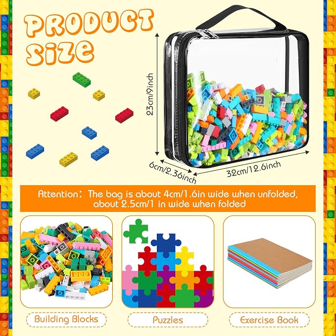 Sanwuta 6 Packs Toy Storage Bags with Zipper,Large,Clear | Clear Waterproof Games Storage， Large Portable PVC Container， Reusable Organizer for Board Games, Building Blocks, Puzzles