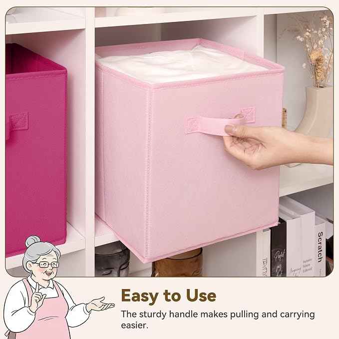 GRANNY SAYS 11 Inch Fabric Cube Storage Bins, Pink Gradient, 8-Pack | Collapsible Storage Cubes with Thickened Base Plate, Sturdy Handles, Decorative Baskets for Shelves, Closet