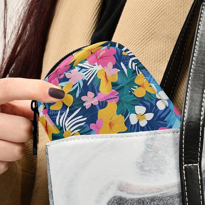 Fustylead Beautiful Colorful Tropical Hibiscus Floral Pill Organizer for Purse, Weekly Portable Pill Box with Zipper to Storage Vitamins Fish Oils Medications Supplements