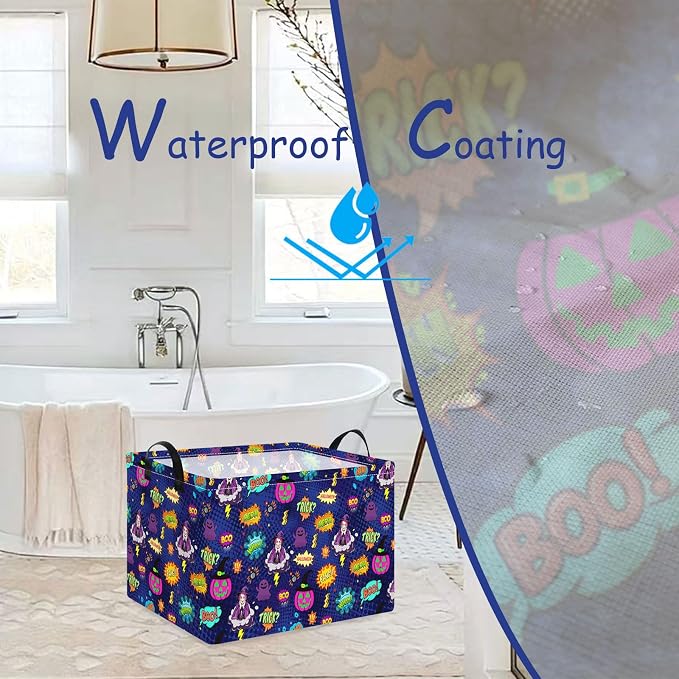 NTAOHAMPER Rectangular Storage Basket Empty,Storage Bin with Handles,Room Decor,Gift Basket,Book Box(Pop Halloween)