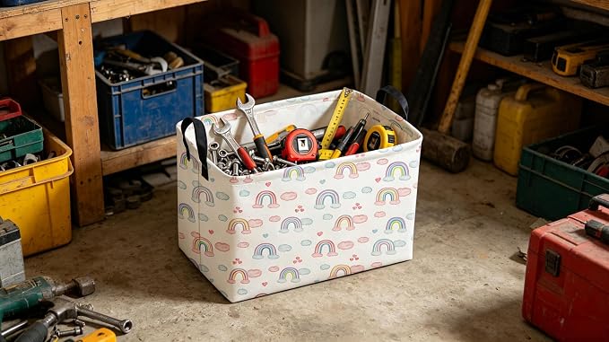 Sanjiaofeng Rectangular Rainbow Basket,Storage Bins with Handles,Dirty Clothes Basket,Rainbows Room Decor(Big Rainbow)
