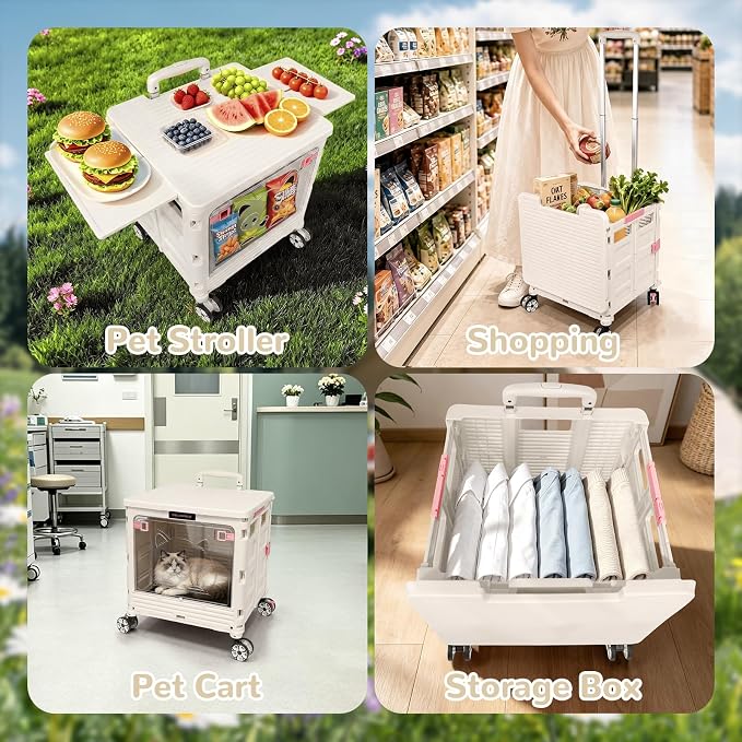 Pet Stroller, Dog & Cat Stroller for All-Season, Lightweight Foldable Carrier with 360° Front Wheels, Adjustable Handle, Breathable Hole Basket for Home Outdoor Travel Shopping (Grey)