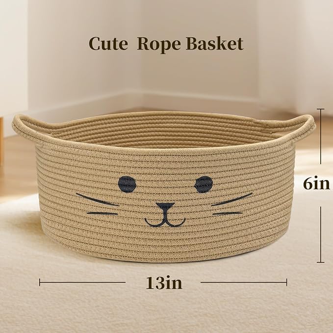 Large Cat Toy Basket, Gift Baskets Empty for Baby Shower,13" x 6" | Boo basket Cute Woven Rope Storage Basket for Home Decor, Baby Baskets for Nursery, Cat Pet toy box, Jute