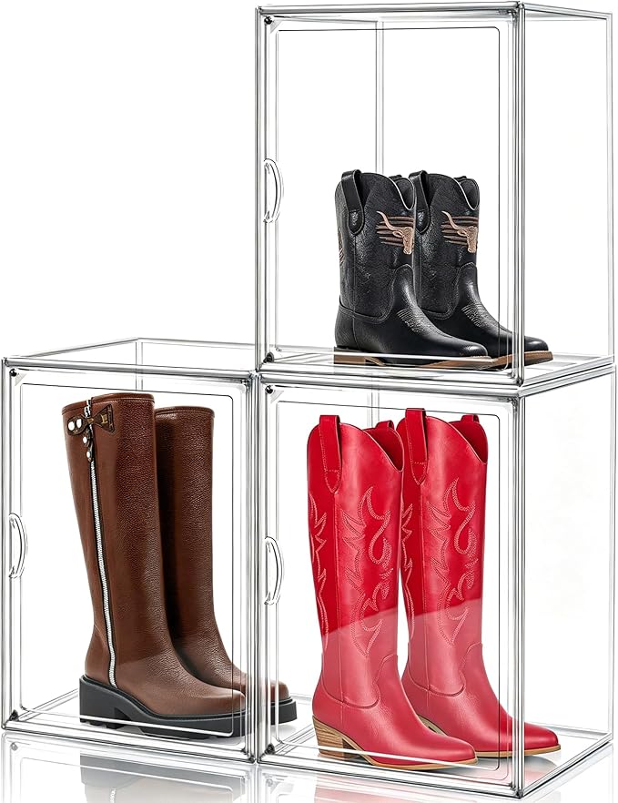 Clear Tall Boot Storage Box, Organizer for Ankle Boots and Booties | Fits Men/Women Shoes Size 15.Designed for ankle boots,short fashion boots.Clear stackable storage with dustproof protection.