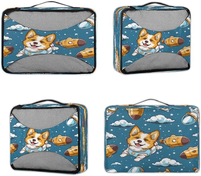 Packing Cubes for Travel, Corgi Dogs Travel Luggage Packing Organizers for Women Men, Large Custom Toiletries Bag for Cosmetics Toiletries, Universe Space