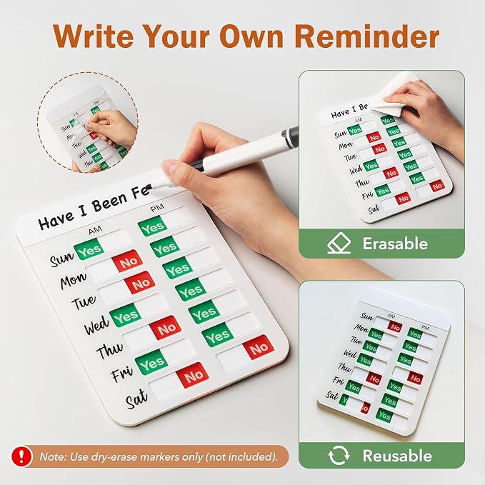 Dog Fed Sign, Dog Feeding Reminder with AM/PM Slider & Custom Notes Area, Weekly Pet Feeding & Pill Reminder Tracker for Family, Easy to Use on Fridge or Wall with Adhesive and Magnet, Pet Supplies