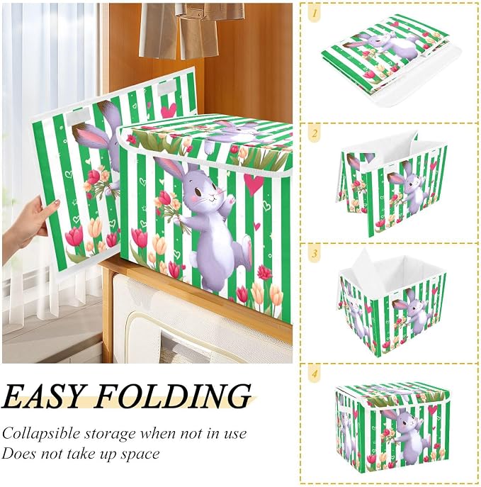 Spring Garden Fabric Storage Bins with Lid Closet Storage Basket 40L | Decorative Storage Boxes, 300D Oxford Cloth, Hollow Board Frame, Flip Top Velcro Lid, 16.5x12.6x11.8 inch, Collapsible Design