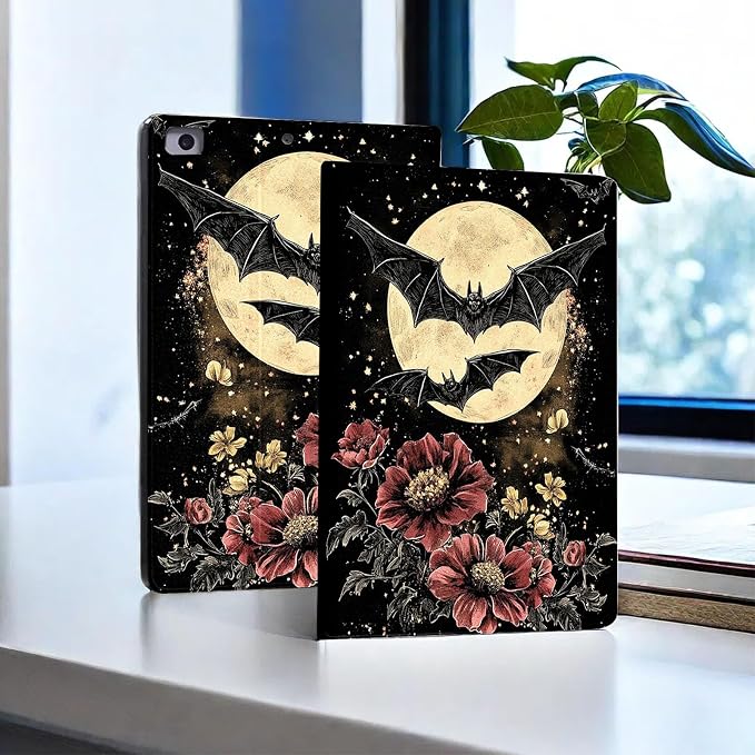 for Microsoft Surface Pro 7 Plus,Surface Pro 7/6/5/4 12.3" Tablet Case,Auto Wake/Sleep,Adjustable Stand Protective Cover - Bat Moon