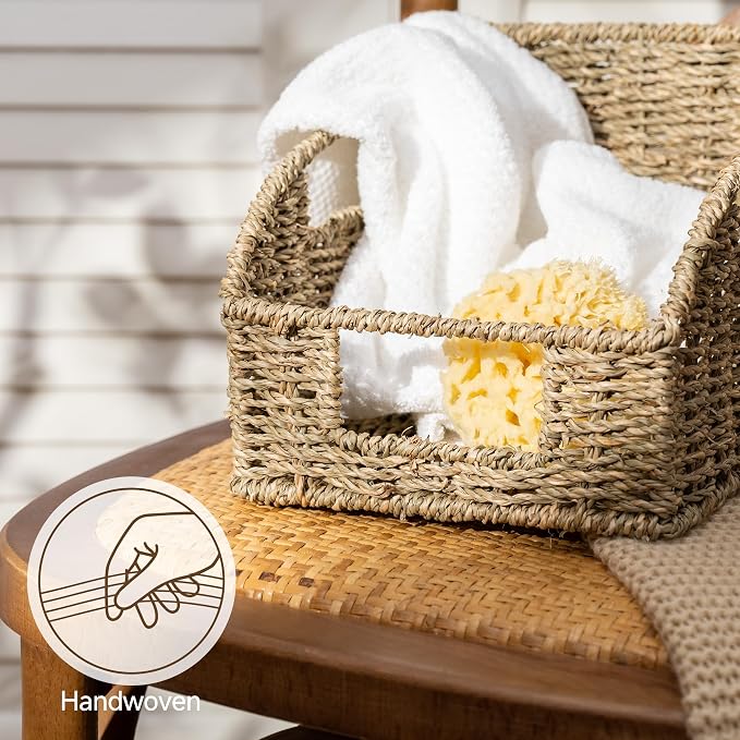 StorageWorks Seagrass Storage Baskets, Pantry Organizers and Storage,3-Pack | Pantry Storage Baskets, Wicker Baskets with Built-in Handles, Handwoven Shelf Baskets for Organizing, Pantry Organization