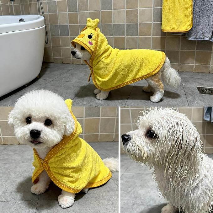 Dog Hooded Bathrobe Towel, Fast Drying Bath Towel Absorbent Warm Blanket Yellow M