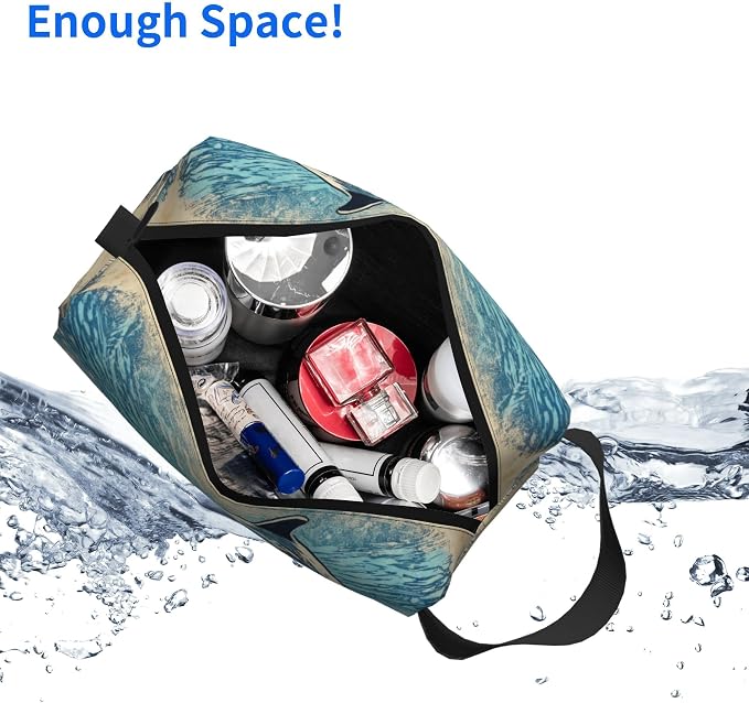 Two Dolphins Underwater Makeup Bag - Durable 600D Oxford Fabric Travel Cosmetic Bag, Shockproof Foam Padded Toiletry Organizer for Gym & Daily Use 10x6.2x4.9 Inch
