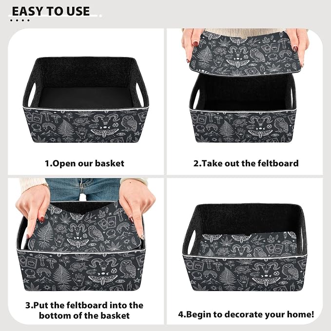 Emelivor Gothic Animals Storage Basket Bins Set (2pcs) Felt Foldable Storage Bins with Fabric Rectangle Basket for Organizing for Office Bedroom Closet Babies Nursery
