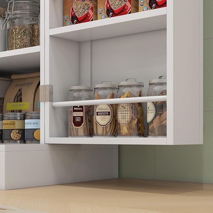 HOMCOM 65" Kitchen Pantry Storage Cabinet 16 Door Shelves White | Freestanding Kitchen Cabinet, 4 Doors, 8-Tier Shelving, Adjustable Shelves