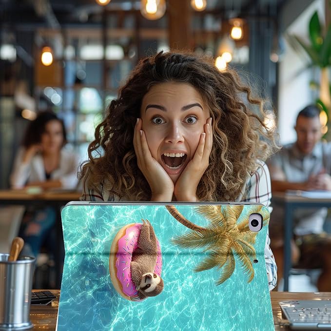 for Microsoft Surface Pro 11/10/9-13" 2024/2022 Tablet Case,Auto Wake/Sleep,Adjustable Stand Protective Cover - Cute Sloth Donut Pool