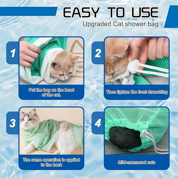 Cat Bathing Bag, Cat Shower Net Pet Bag, Cat Grooming Washer Mesh Bag, Adjustable Breathable Multifunctional Anti-Bite and Anti-Scratch Restraint Bag with Pets Nail Clippers for Cat's Bathing