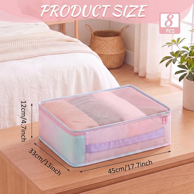 Silkfly 8 Pcs XL Packing Cube for Travel Luggage,Simple,Pastel | 17.7 x 13 x 4.7, Same Size, Pastel Suitcase Storage Organizer Set, Reusable Mesh Clothes Cube for Hike Camp Family Accessory