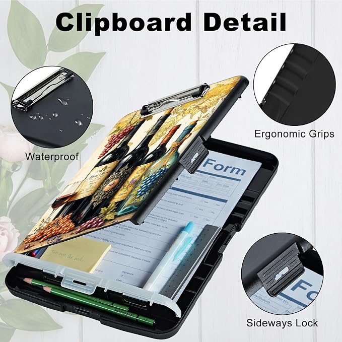 A4 Clipboard with Storage Pen Holder, Clipboards Organizer Nursing Clipboard Foldable File Folder Plastic Clipboard Folio Clip Board for Office Work Classroom Doctor, Grape Wine