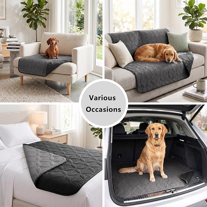 Waterproof Couch Cover for Dogs - Washable Pets Furniture Protector | TPU Leak-Proof Liner, Lightweight & Reversible, Fits Chair, Sofa, Bed, 68" x 82" , Black/Darkgrey