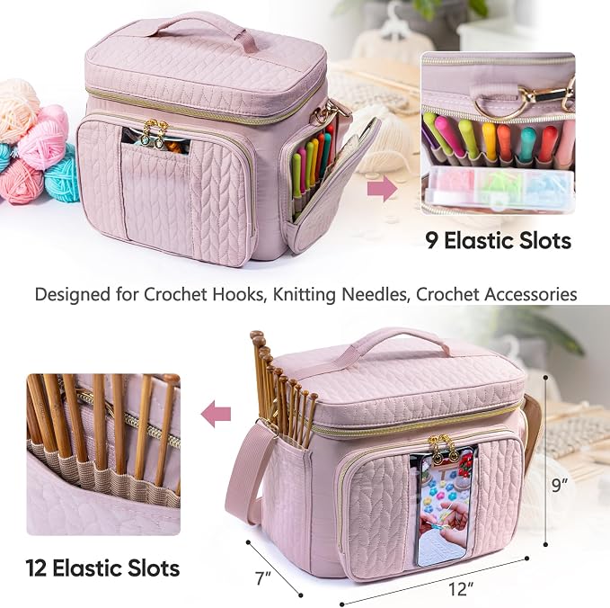 MYBAGZING Crochet Bag Organizer - Yarn Bags for Crocheting - Crochet Storage Bag with Pockets for Crochet Hooks, Crochet Accessories - Yarn Organizers - Yarn Holders for Crocheting - Knitting Bags