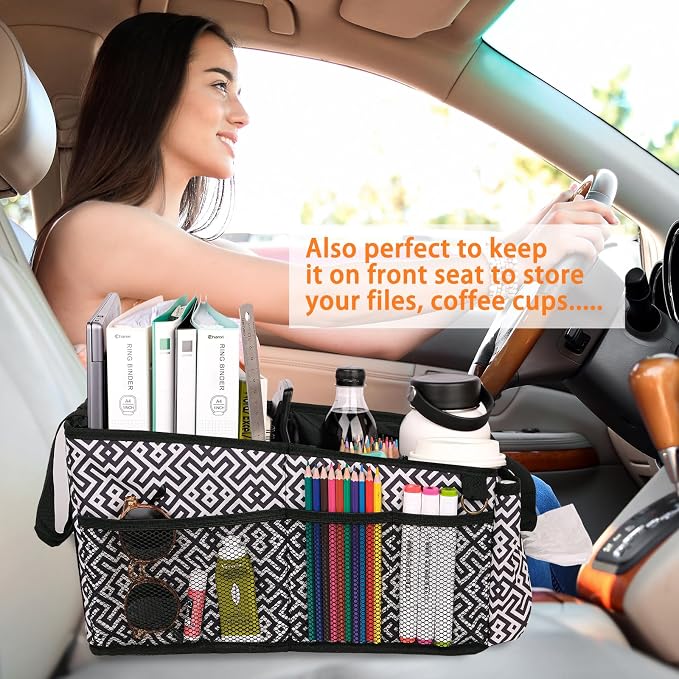 HEYSKAY Backseat Car Organizer Car Caddy Passenger Seat Organizer for Kids | Collapsible Small Car Storage, Console Front Seat Car Organizer for Truck, SUV and Minivan, Adjustable Compartment Space